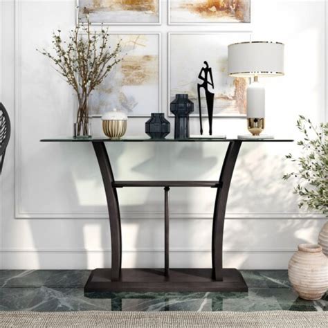 Furniture Of America Lantler Contemporary Glass Top Console Table In