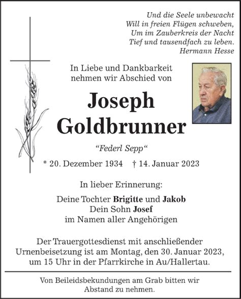 Traueranzeigen Von Joseph Goldbrunner Trauer Merkur De