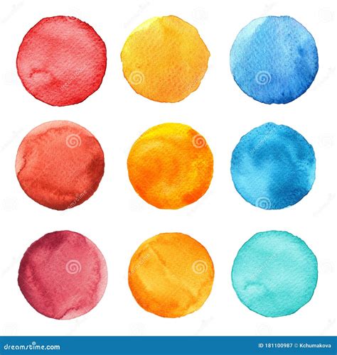 Set Of Colorful Watercolor Circles Isolated On White Watercolor Round