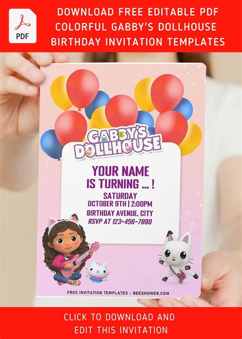 Nice Free Editable PDF Cutie Gabby S Dollhouse Birthday Invitation