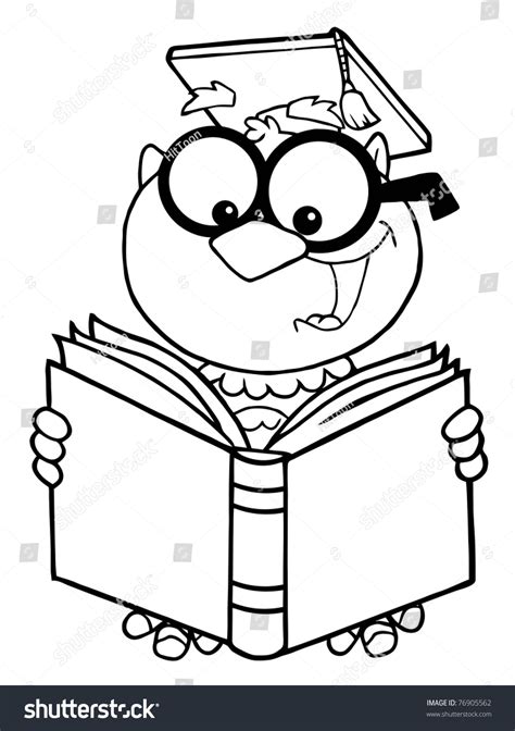 Outlined Owl Teacher Cartoon Character Reading Stock Vector Royalty Free 76905562 Shutterstock