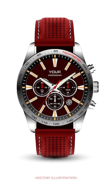 Realistische Uhr Chronograph Metall Rotes Lederband Wei Es Design