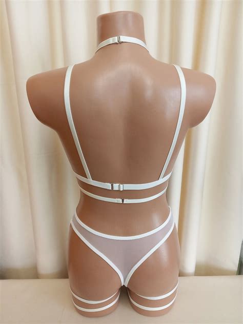 Transparent Mesh Lingerie See Through White Lingerie Set Etsy