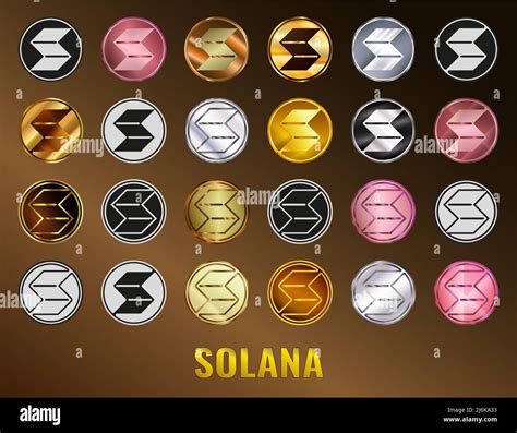 Set Solana Coin Sol Cryptocurrency Icon Digital Currency Altcoin