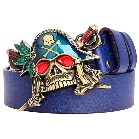 Cool Mens Leather Belt Geniune Cowhide Skull Pirate Buckle Belt Real