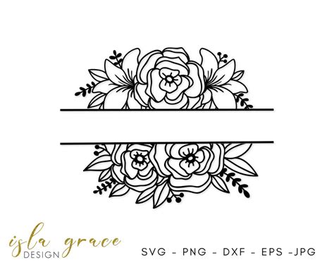 Split Floral Border Frame Svg Lily Svg Flower Monogram Svg Flower Frame Svg Flower Border