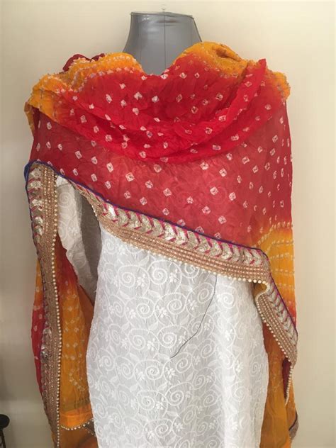 bandhani dupatta red  orange color  jari border