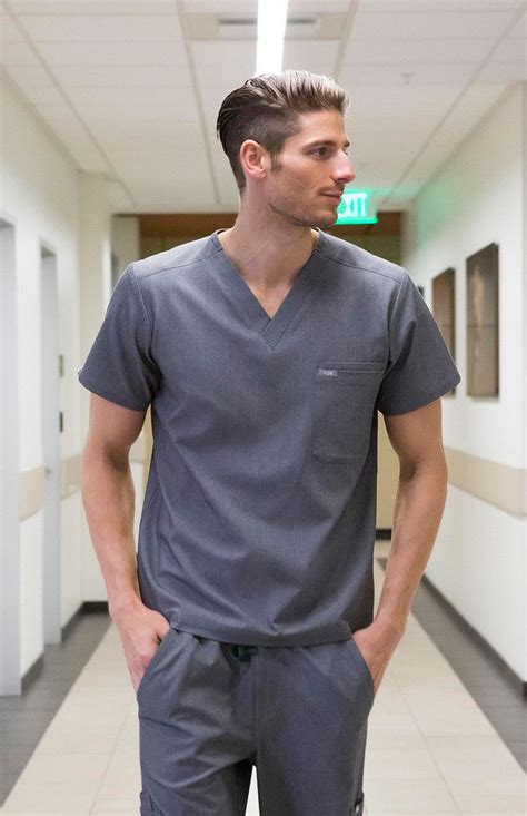 Mens Graphite Leon Two Pocket Scrub Top Mens Scrubs Scrub Suit