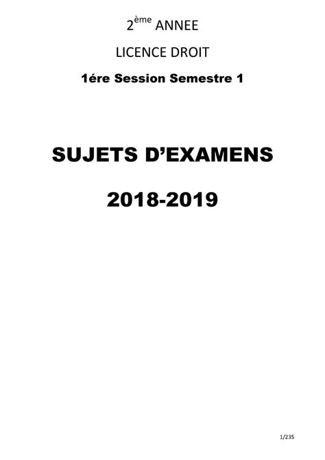 Annales L Me Annee Licence Droit Re Session Semestre