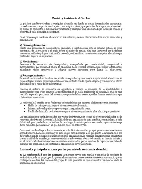 Cambio Y Resistencia Al Cambio Pdf