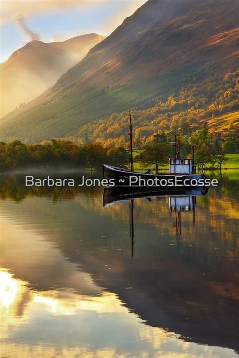 Boat Reflection Loch Lochy In Autumn Scotland By Barbara R Jones