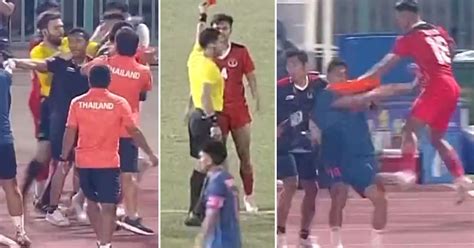 Fotboll Sex röda kort i finalen av Sydostasiastiska spelen i fotboll mellan Thailand och