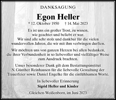 Traueranzeigen Von Egon Heller Trauer Anzeigen De