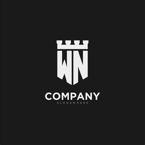 Initials WN Logo Monogram With Shield And Fortress Design 27934518