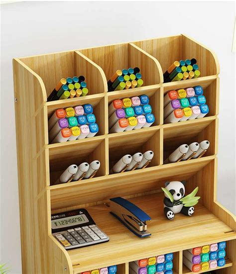 Pen Holder Wooden Desktop Pencil Organizer Office Stationary Storage