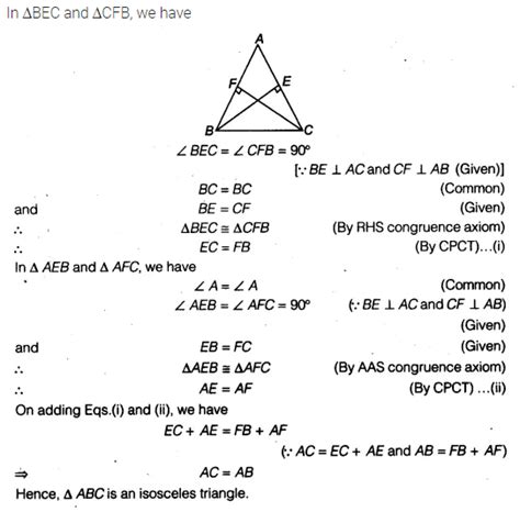 Be And Cf Are Two Equal Altitudes Of A Triangle Abc Using Rhs