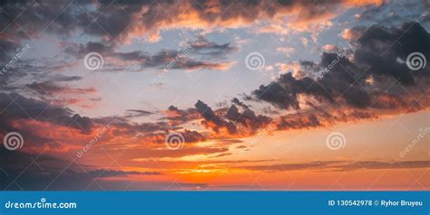 Sunset Sunrise Sky Background Bright Dramatic Sky In Yellow Or Stock