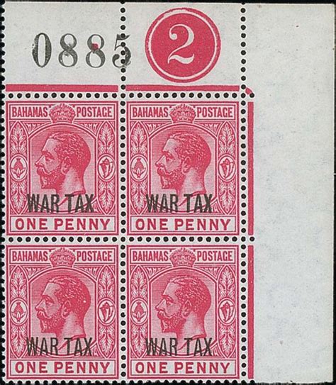 Bahamas Jul War Tax D Carmine Upper Right Corner B