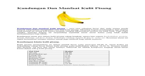 Kandungan Dan Manfaat Kulit Pisang