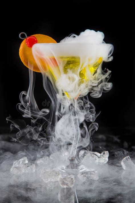 Cocktail With Ice Vapor On Bar Desk. Stock Image - Image of copyspace ...