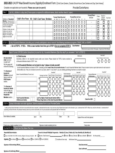 Fillable Online 2022 2023 CACFP Meal Benefit Income Eligibility