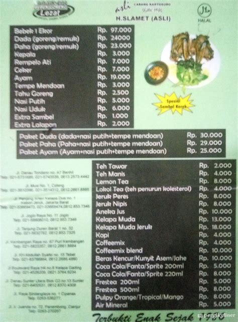 Selalu Diperbarui Menu Bebek Goreng H Slamet Bendungan Hilir