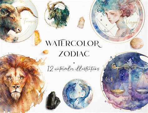 Watercolor Zodiac Signs, Zodiac Clipart, Watercolor Zodiac ...