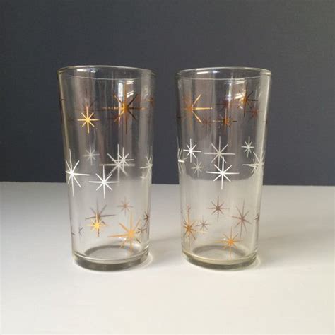 Atomic Starburst Gold And White Glass Tumblers Retro Etsy Atomic Starburst Glass Glass Tumbler