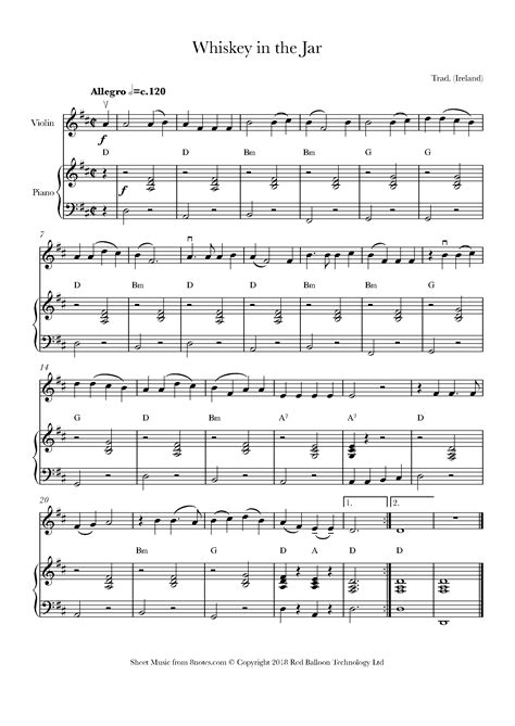 Whiskey In The Jar Sheet Music