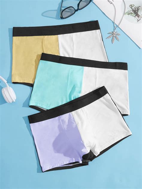 Men Pack Color Block Contrast Tape Boxer Brief Boxer Gym Shorts