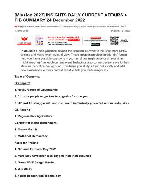 Mission 2023 Insights Daily Current Affairs Pib Summary 24 December