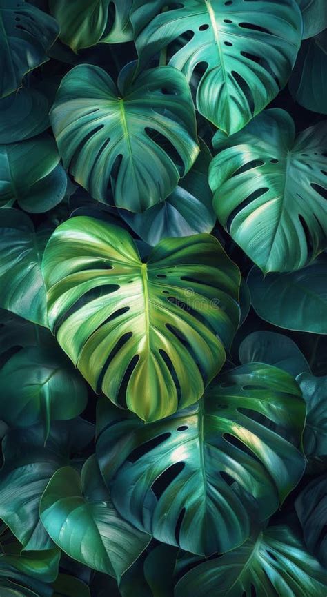 Lush Green Monstera Leaves Close Up Stock Image Image Of Pattern