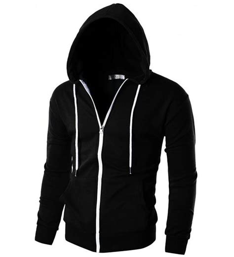 Mens Slim Fit Long Sleeve Lightweight Zip Up Hoodie With Kanga Pocket