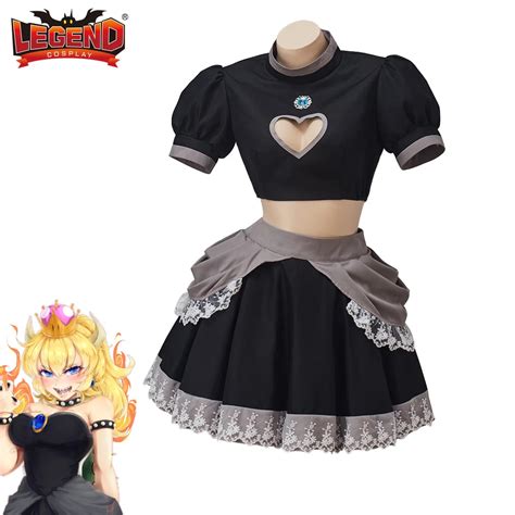 Bowsette Princess Bowser Cosplay Costume Dress Sexy Short Black Peach