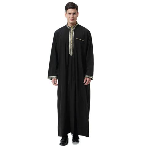 Arab Uomo Kaftan Saudi Muslim Clothes Abaya Stand Collar Smooth Thobe