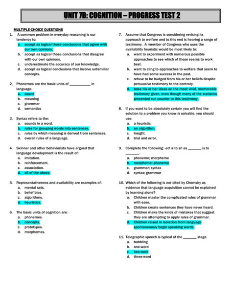 Unit 7b Cognition Progress Test 2