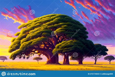 African savanna at sunset stock illustration. Illustration of sunset - 272174043