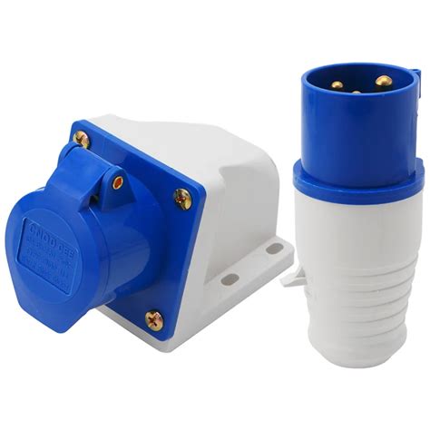 16 3 Pin Industrial Plug Socket 220 250V Weatherproof IP44 2P E