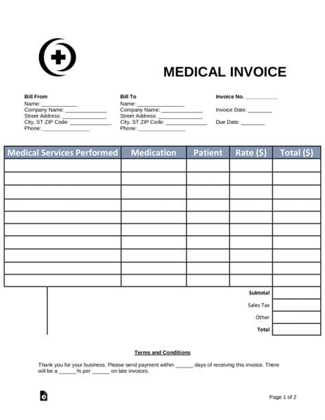 Free Medical Invoice Template Pdf Word Eforms