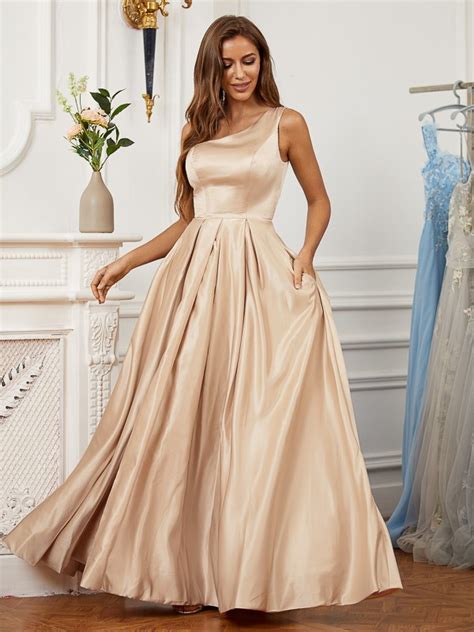 A Line Princess Satin Ruffles One Shoulder Sleeveless Floor Length