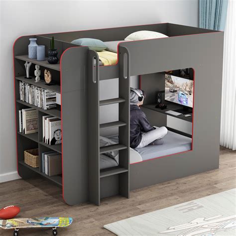 Beyond King Single Gaming Bunk Bed With Desk And Shelves Bunk Beds