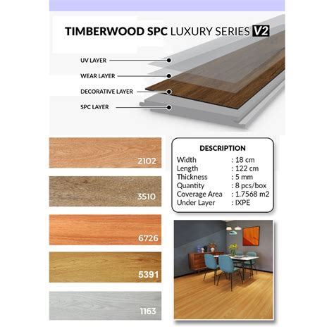 Jual SPC Flooring 5mm Lantai SPC Motif Kayu Timberwood Luxury V2