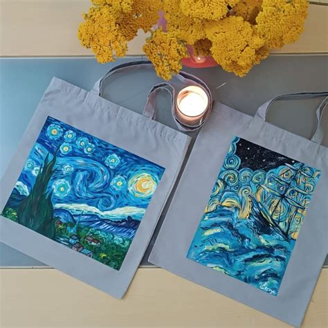 Van Gogh Women Canvas Tote Bag Starry Night Shoulder Bag Gift For