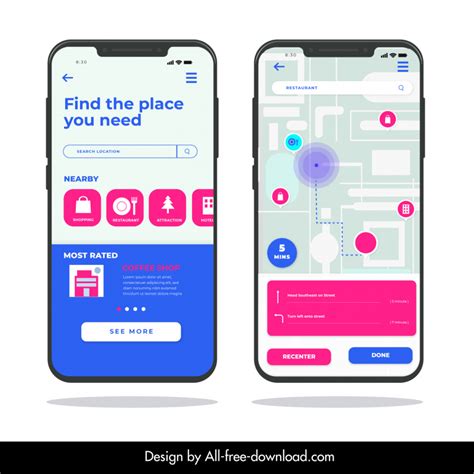 Location App Screens Template Smartphone Sketch Flat Modern Design Vectors Images Graphic Art