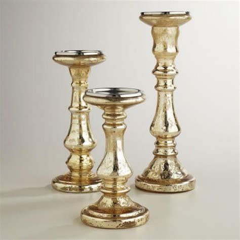 Champagne Gold Mercury Glass Pillar Candleholder Gold Mercury Glass