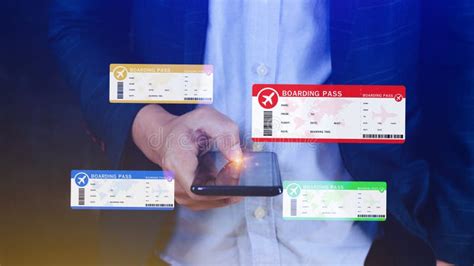 Hand Holding Boarding Pass Tickets Air Travel Concept Choosing Checking Electronic Flight