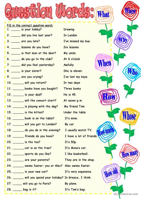 Question Words English Esl Worksheets Pdf And Doc