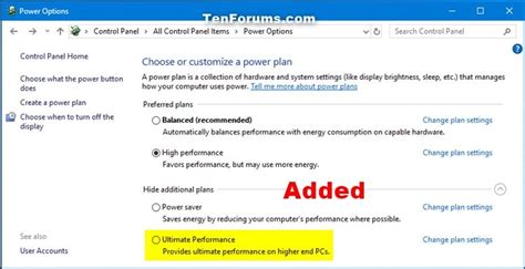 Add Or Remove Ultimate Performance Power Plan In Windows 10 Tutorials