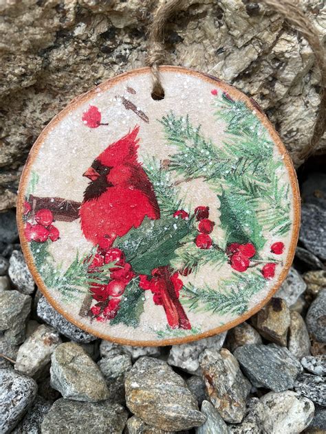 Red Cardinal Wood Slice Ornament Etsy