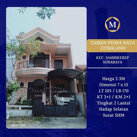 Dijual Rumah Lantai Lt M Lb M Taman Puspa Raya Citraland